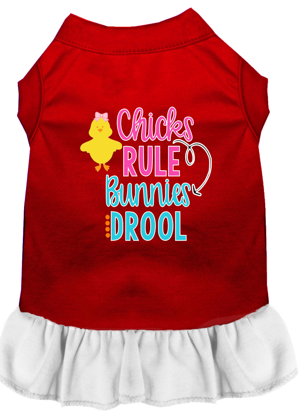 Chicks Rule Screen Print Dog Dress Red with White Lg